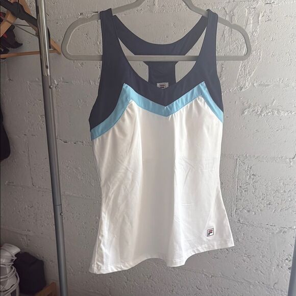 Fila White and Blue Fitted Cut Out Athletic Wonens Tank Size Medium - BRAND NEW - Picture 1 of 3